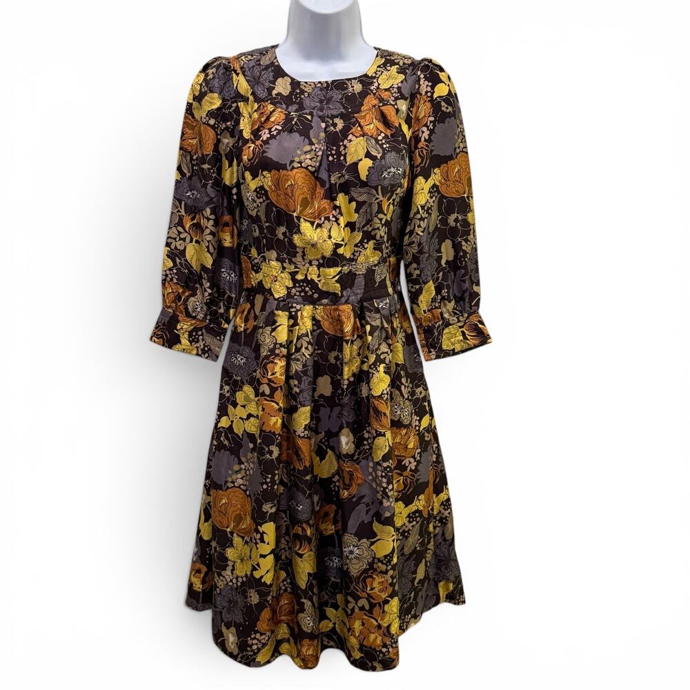 Halogen 100% Silk Dress Size 0 Knee Length Retro Floral Career Boho Chic Cottage